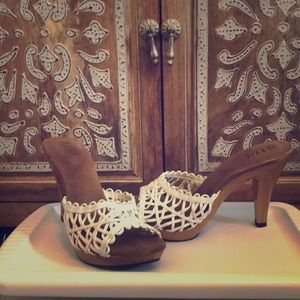 White wooden heeled sandals